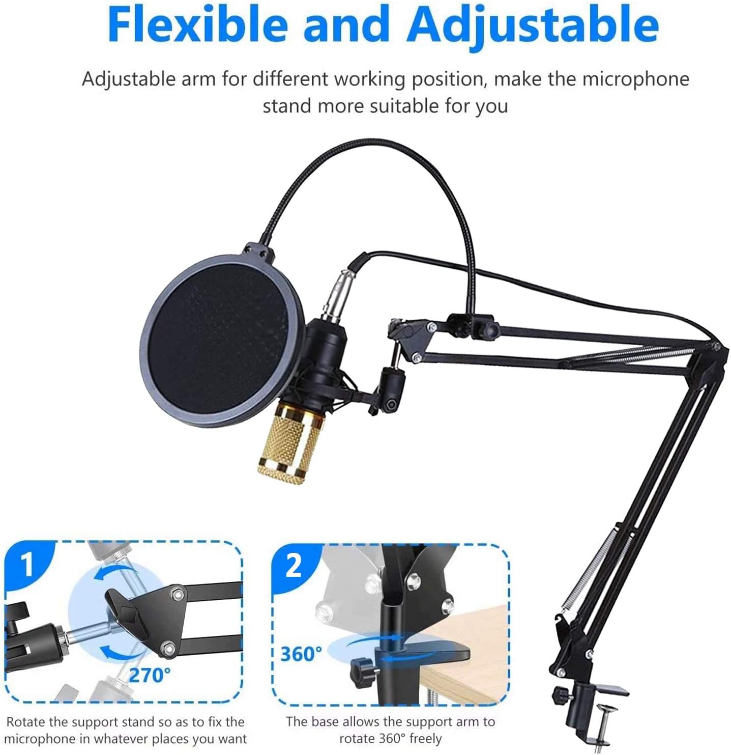 USB Microphone Set,Adjustable Mic Suspension Scissor Arm,Condenser Microphone Bundle,BM800 Sound Card Set,for Music Recording Audio Recording Live Streaming