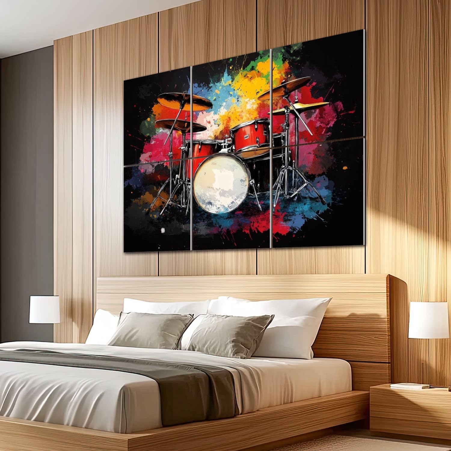 6 Pack Art Acoustic Panels Sound Absorbing Music Abstract Drum Set Bold Colors Musical Instruments Composition Decorative Soundproof Wall Panels Self Adhesive for Recording Studios Office 72