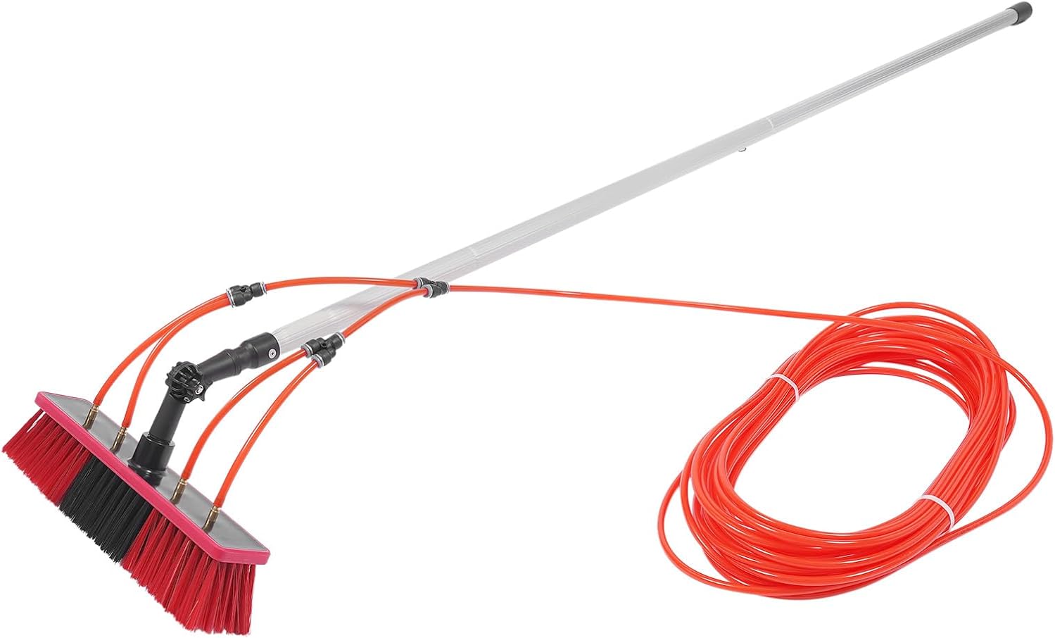 3-in-1 Window Cleaner Tool with Rotating Brush Head and Pole, Window Washing Kit Cleaning Squeegees Indoor Outdoor with Water Pipe, for High Windows, Cars, Boats