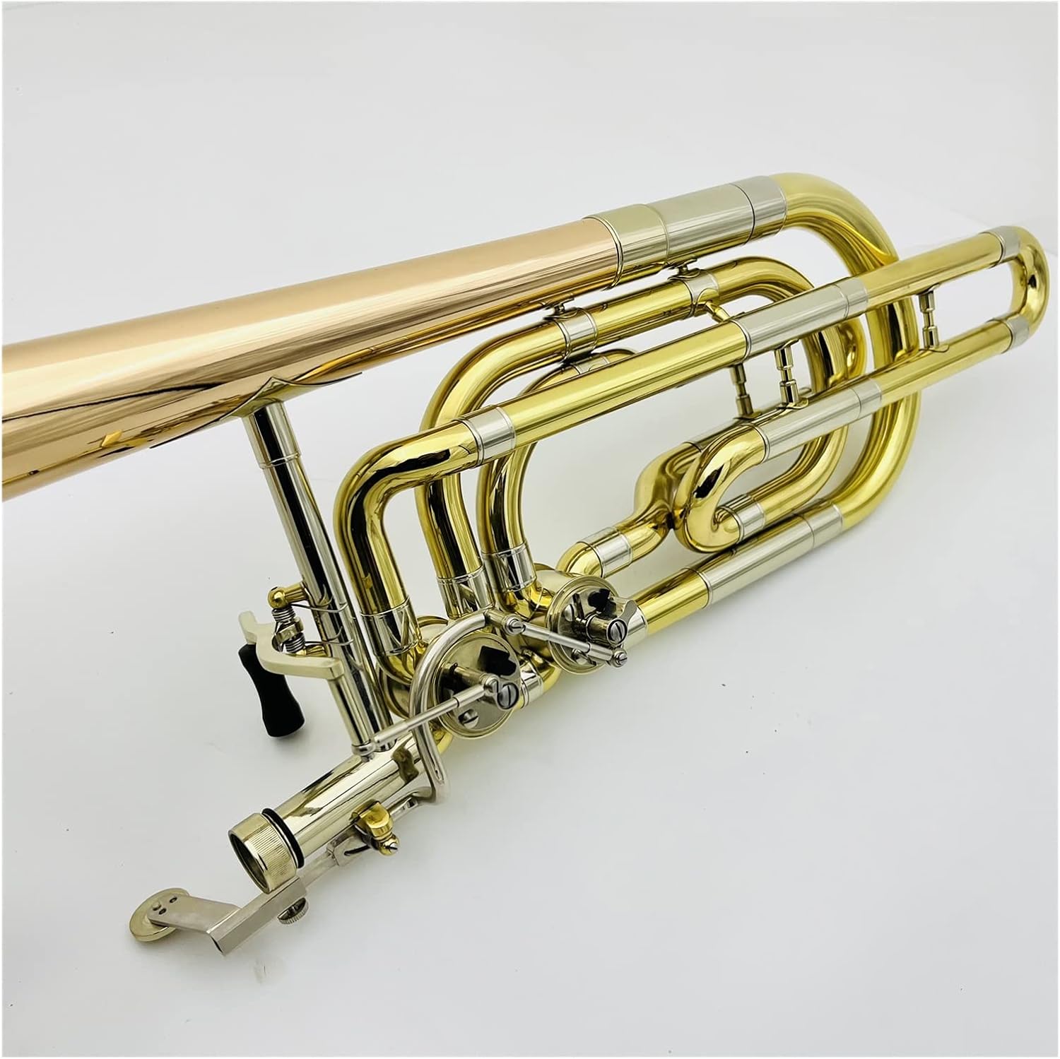 TSTS Bb/F Bass Trombone Brass Two-Color Double Piston Professional Musical Instrument with Case Beginner Trombone
