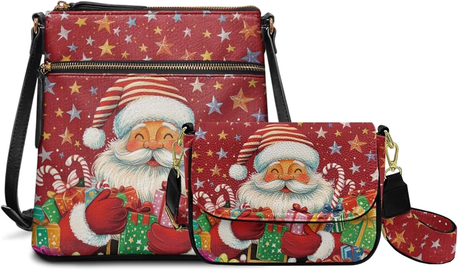 COEQINE Red Womens Purses And Handbags Set 2 Piece Leather Hobo Bags For Women Large Capacity Crossbody Bag For Woman