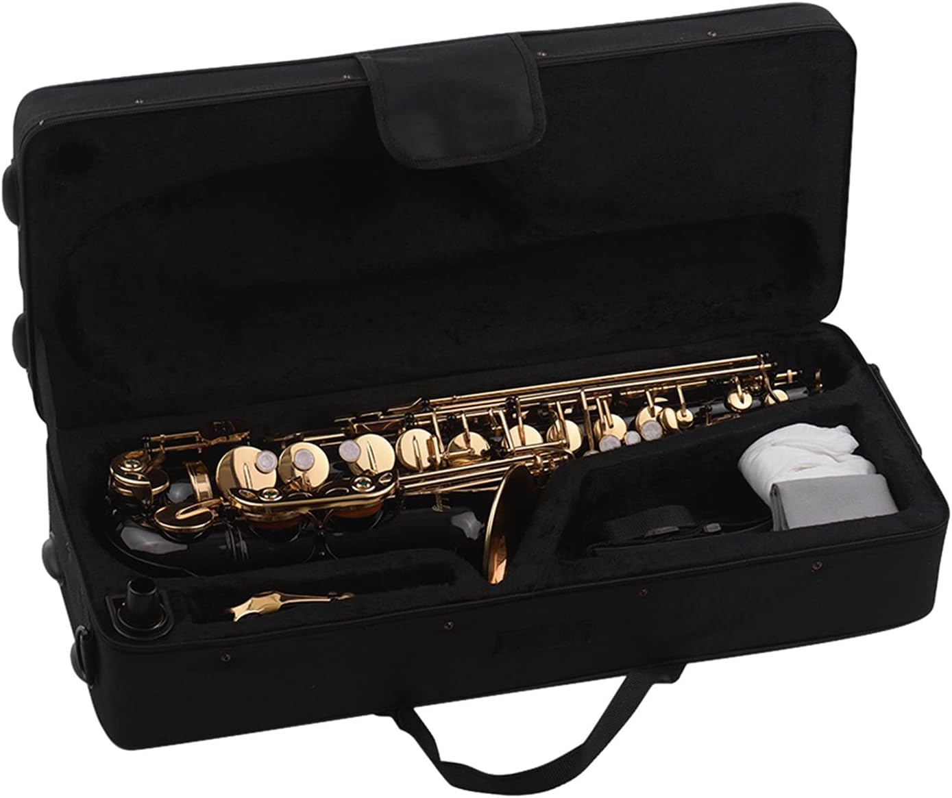 KESHUO EB Alto Saxophone Sax Brass Lacquered Gold 82Z Key Type Woodwind Instrument with Padded Carry Case Glove Cleaning Cloth Brass Sax Beginners Kit