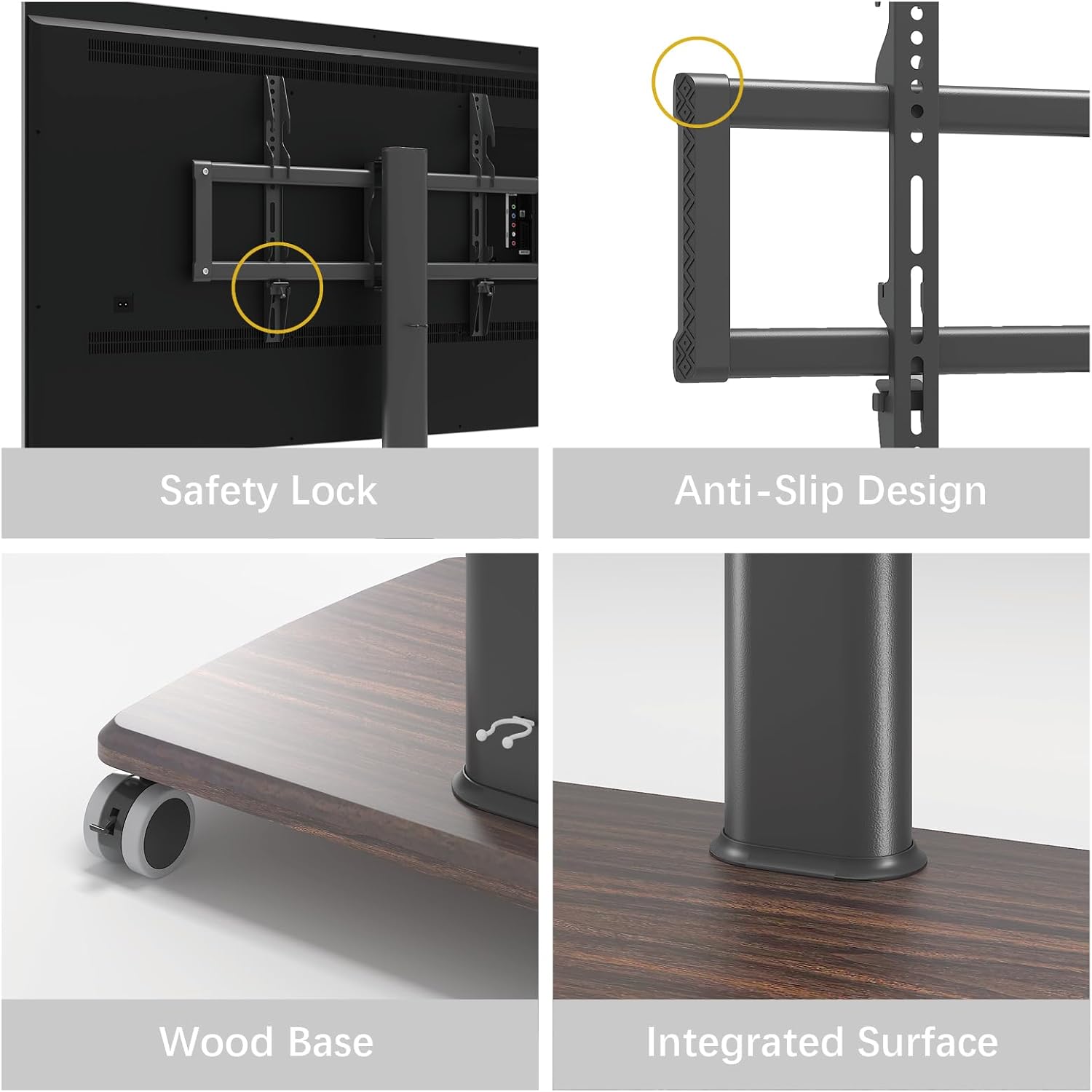 Black Rolling TV Stand for 32 to 55 65 75 85 Inch TVs, Corner TV Floor Stand with Mount, Universal Portable Mobile TV Cart on Wheels, Small TV Stand for Bedroom, Living Room, Conference Room