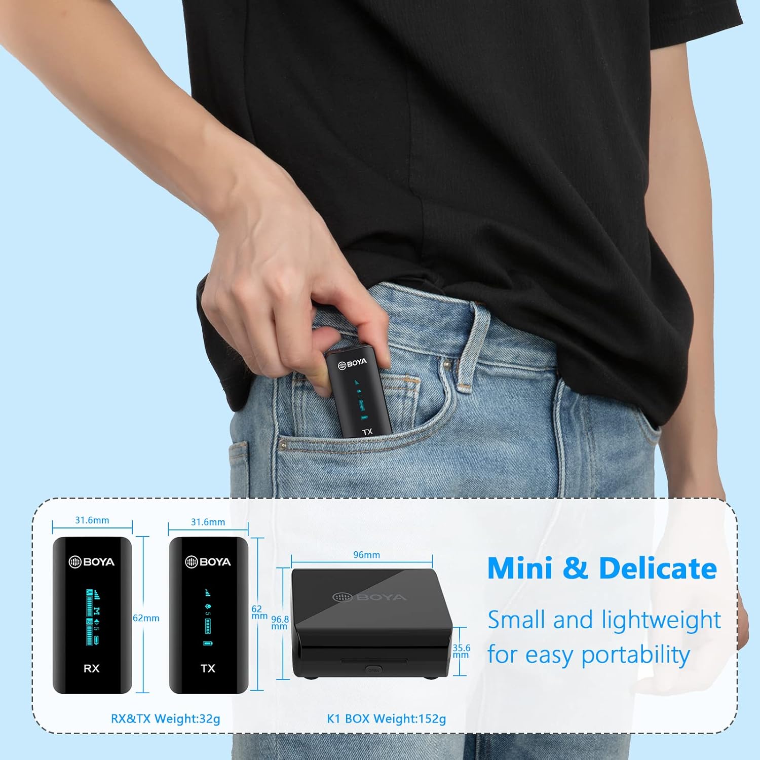 BOYA Wireless Lavalier Microphone, by-XM6 K1 2.4G Compact Professional Lapel Mic with Rechargeable Charging Case for iPhone/iPad/Android/Camera-7HR Battery, 328' Range,LED Display