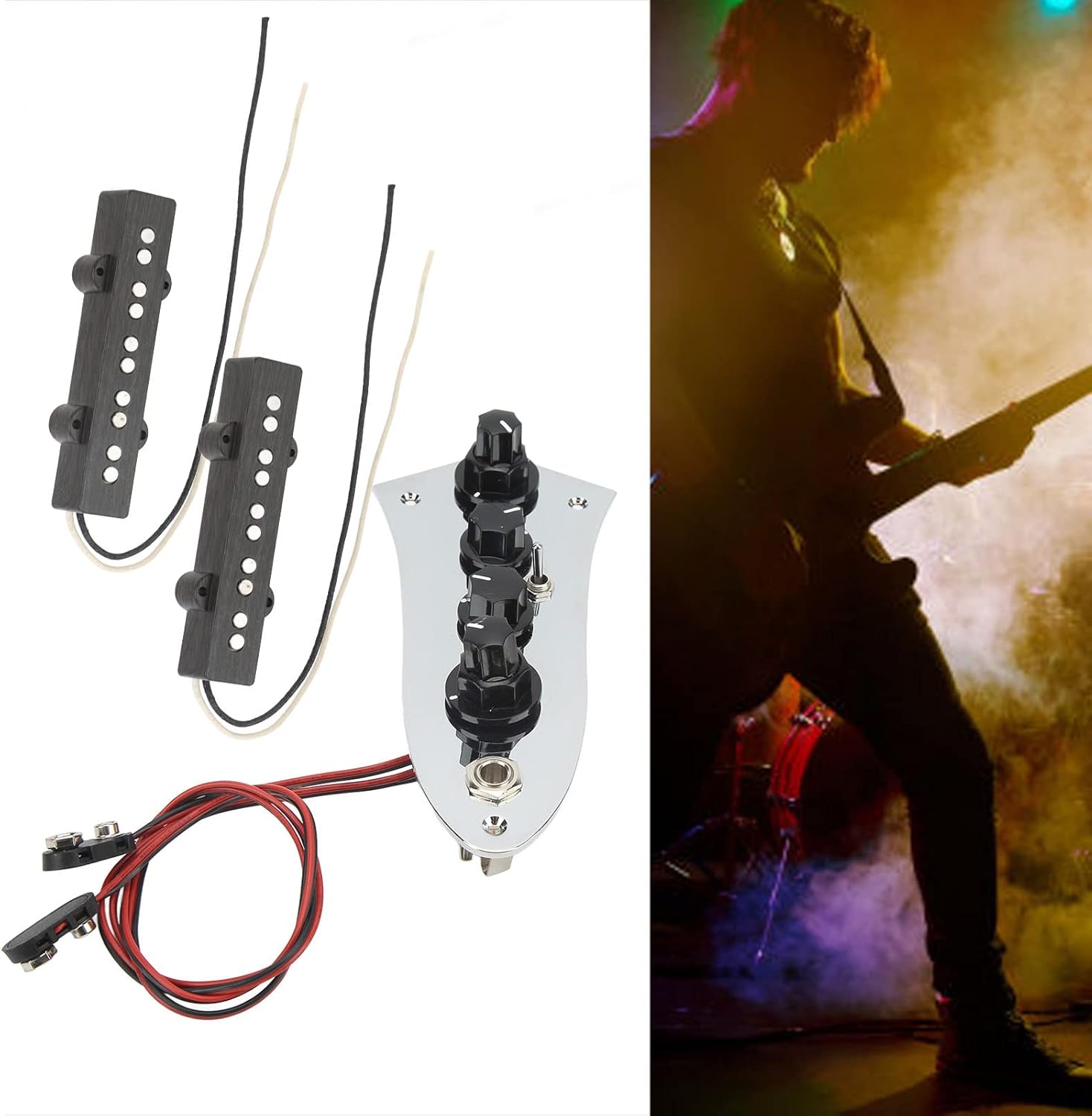 Guitar Bass Pickup Set, Standard Replacement 5 String, Metal Plastic Wired Bass Control Board Kit - Durable Construction, Noise Free Performance, Easy Installation for Jazz Bass