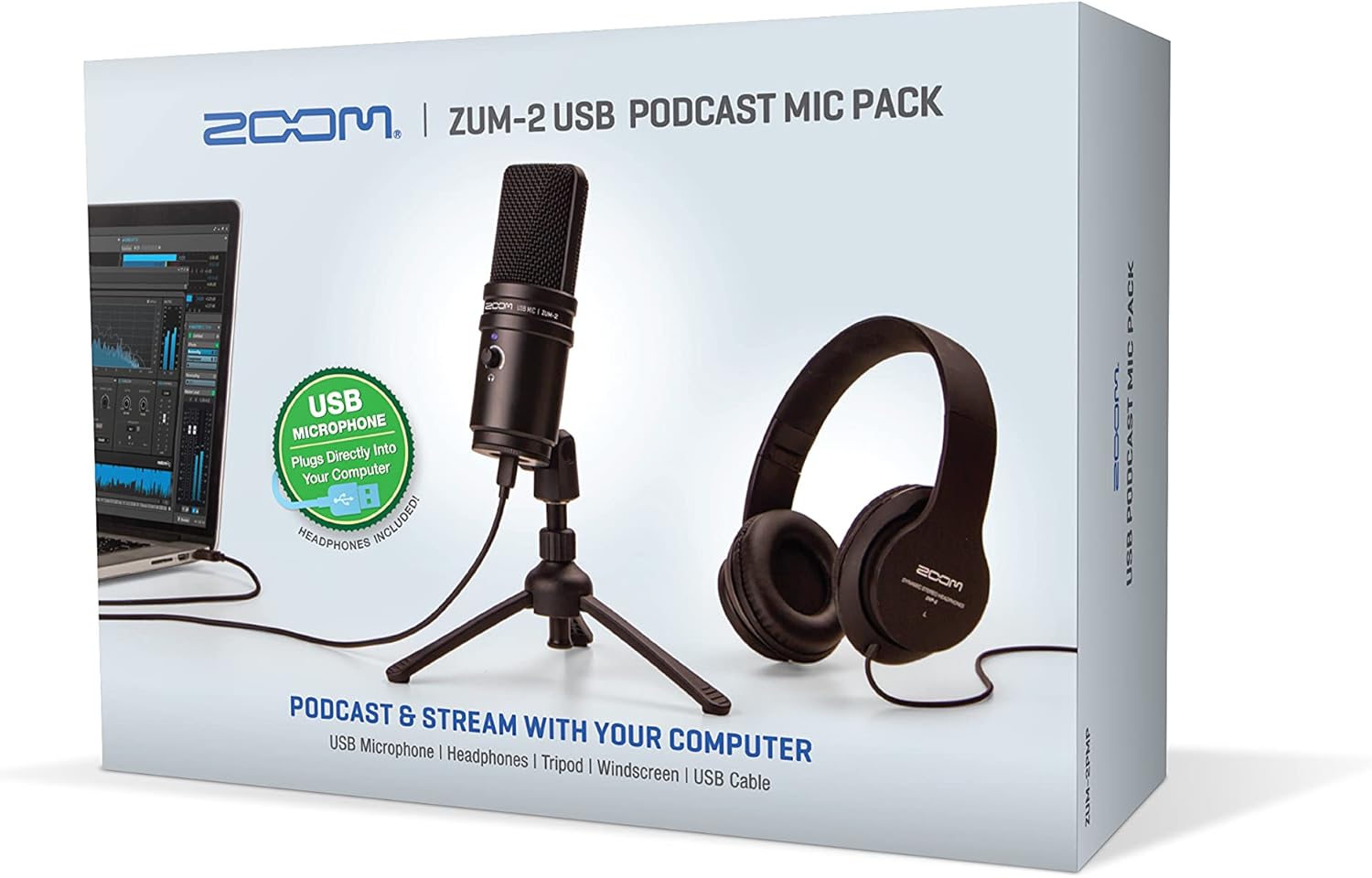 Zoom ZUM-2 Podcast Mic Pack, Podcast USB Microphone, Headphones, Tripod, Windscreen, USB Cable, For Recording and streaming Podcasts, Music, Voice-Overs, and more,Black