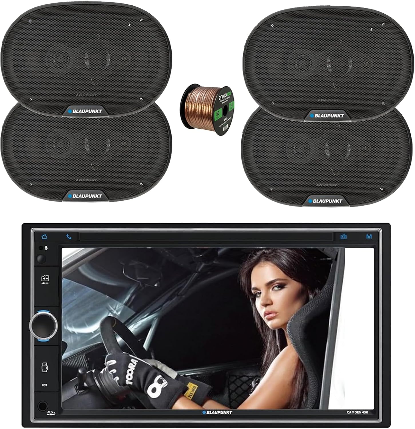 Blaupunkt CAMDEN 450 7 Touchscreen Double DIN Bluetooth AM/FM Digital Multimedia Receiver, 4x 6x9