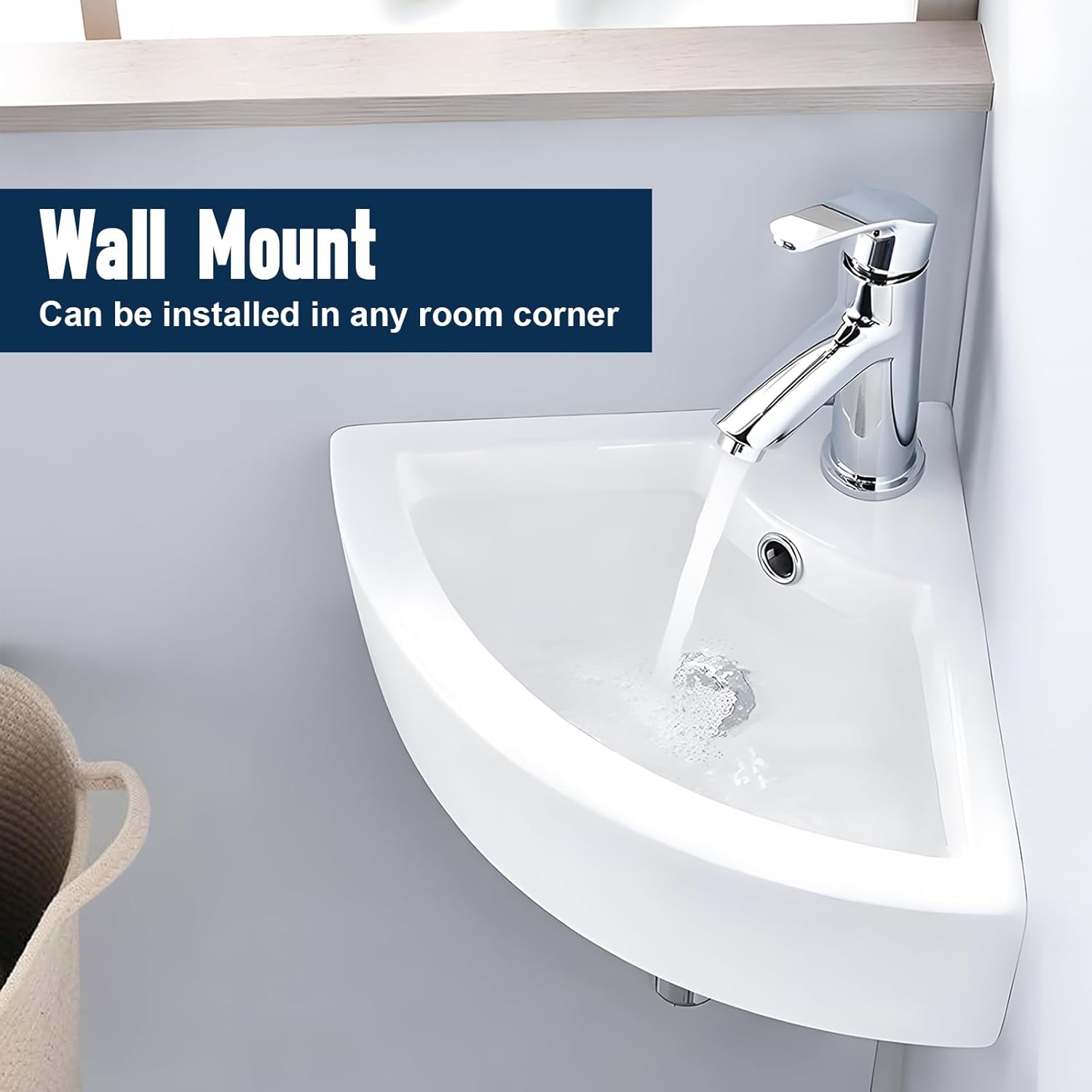 FAHKNS Corner Bathroom Sinks White Ceramic, 17