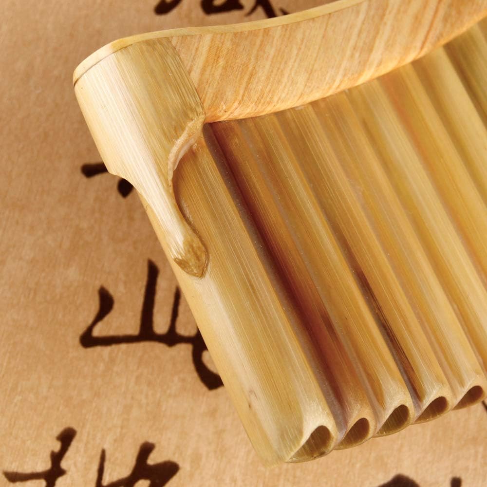 Upscale Romanian Folk Instrument Natural Reed Pan Flute Panpipes G Key Wind Pan flute Flauta Handmade (22 Pipes Left Hand, Wooden Tray)