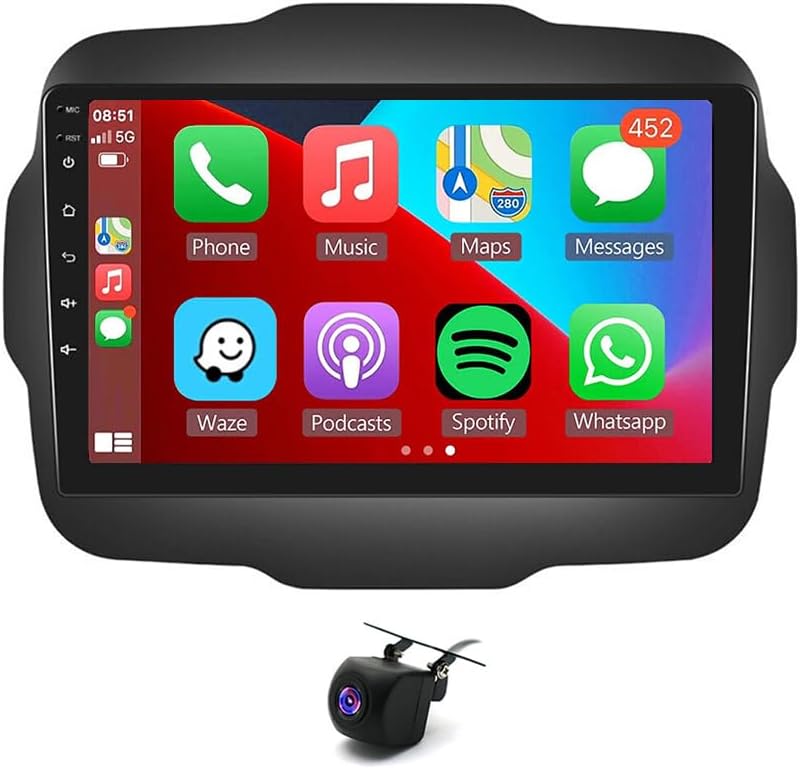 2G+32G Android 13 Car Stereo with Wireless Carplay & Android Auto, 9 Inch Touch Screen Car Radio with GPS FM Backup Camera WiFi SWC Compatible with Jeep for Renegade 2015-2020