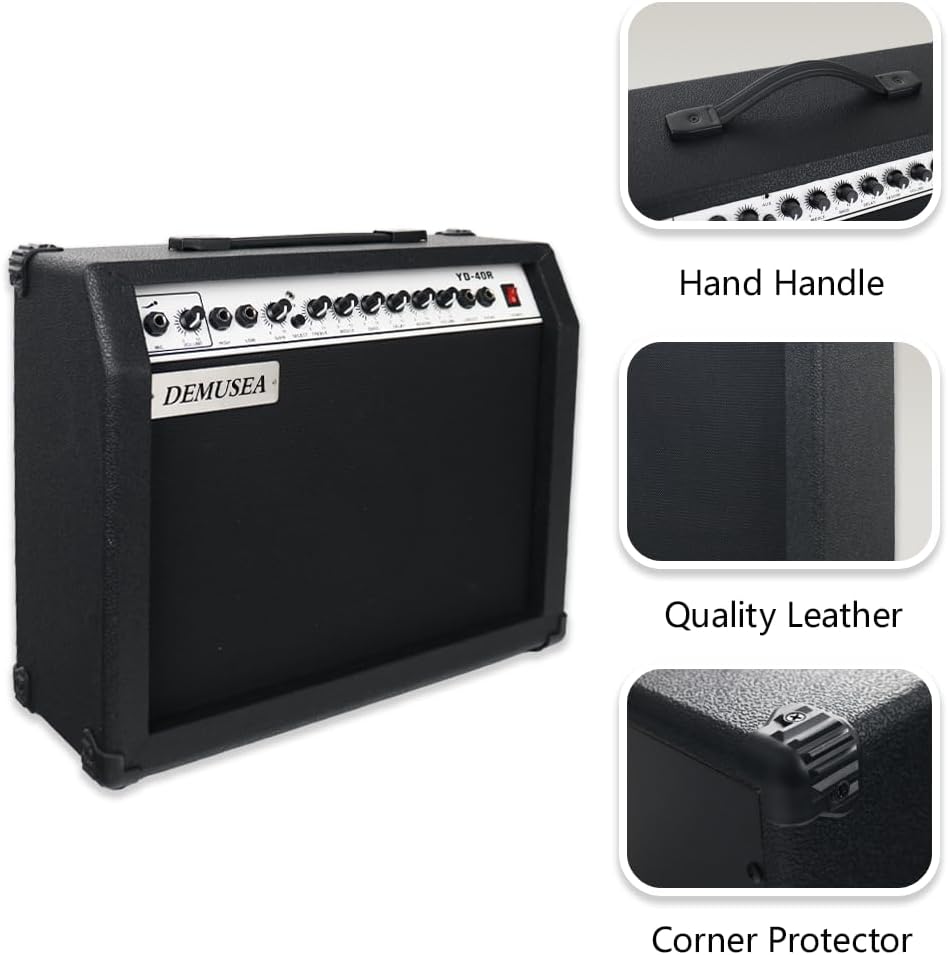 40W Black Guitar Amplifier Combo Band Practice Amp Portable With Dual Inputs, Delay, Reverb,Treble,Middle, Bass, Gain And Mic.Aux.6.5