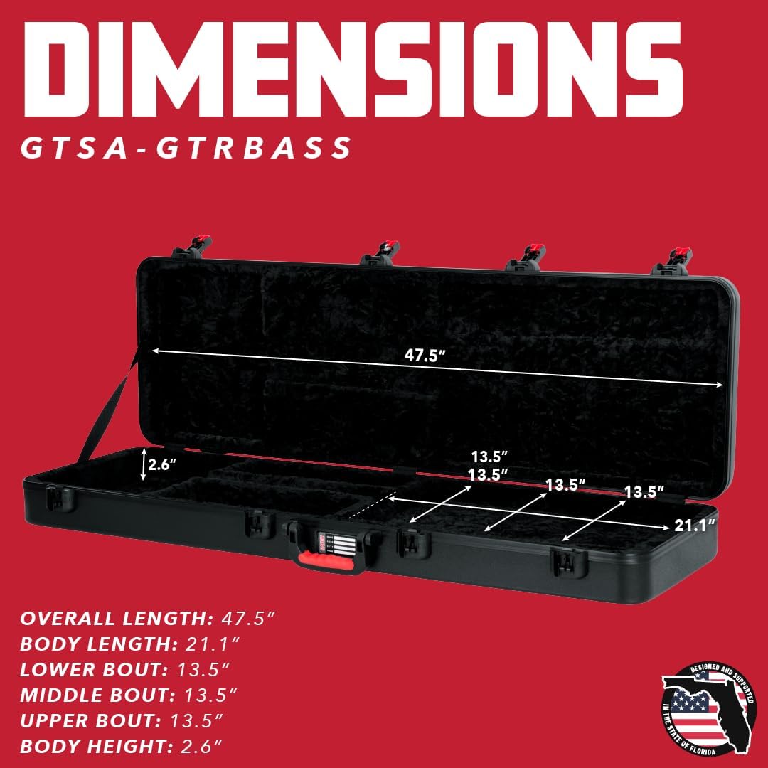 Gator Cases Molded Flight Case for Bass Guitar with TSA Approved Locking Latch, (GTSA-GTRBASS)