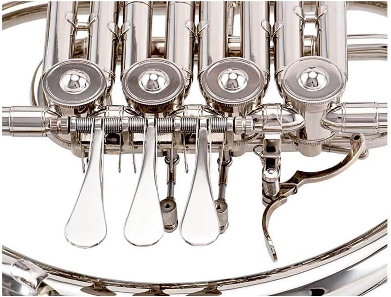 Brass French Horn Wind Instrument French Horn B Flat Tonality Four-key Single French Horn Practice Instrument Gold(Color:Silver)