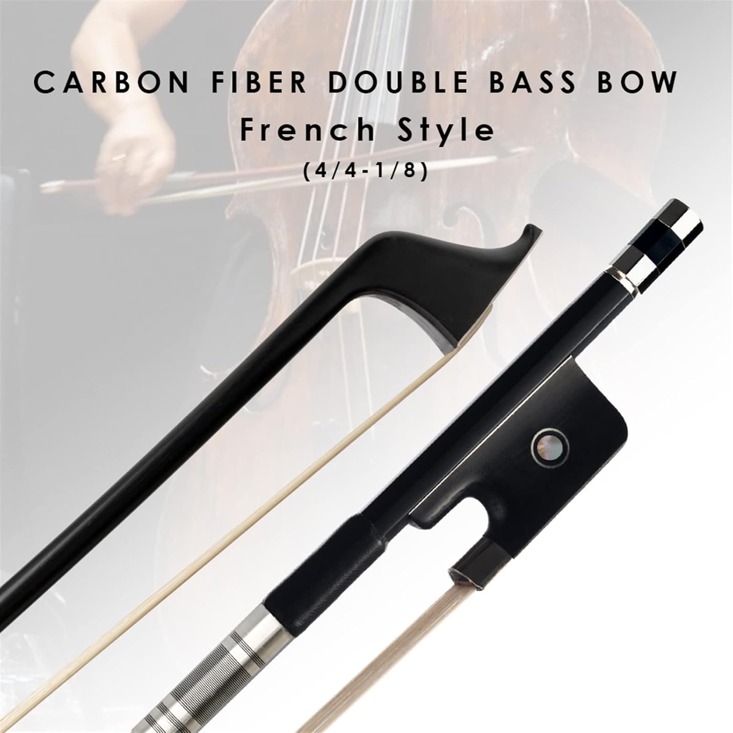 TSTS Upright Double Bass Bows 4/4-1/8 Carbon Fiber Stick White Mongolia Horse Hair Ebony Frog Full Size Violin Bow (Color : 3/4)