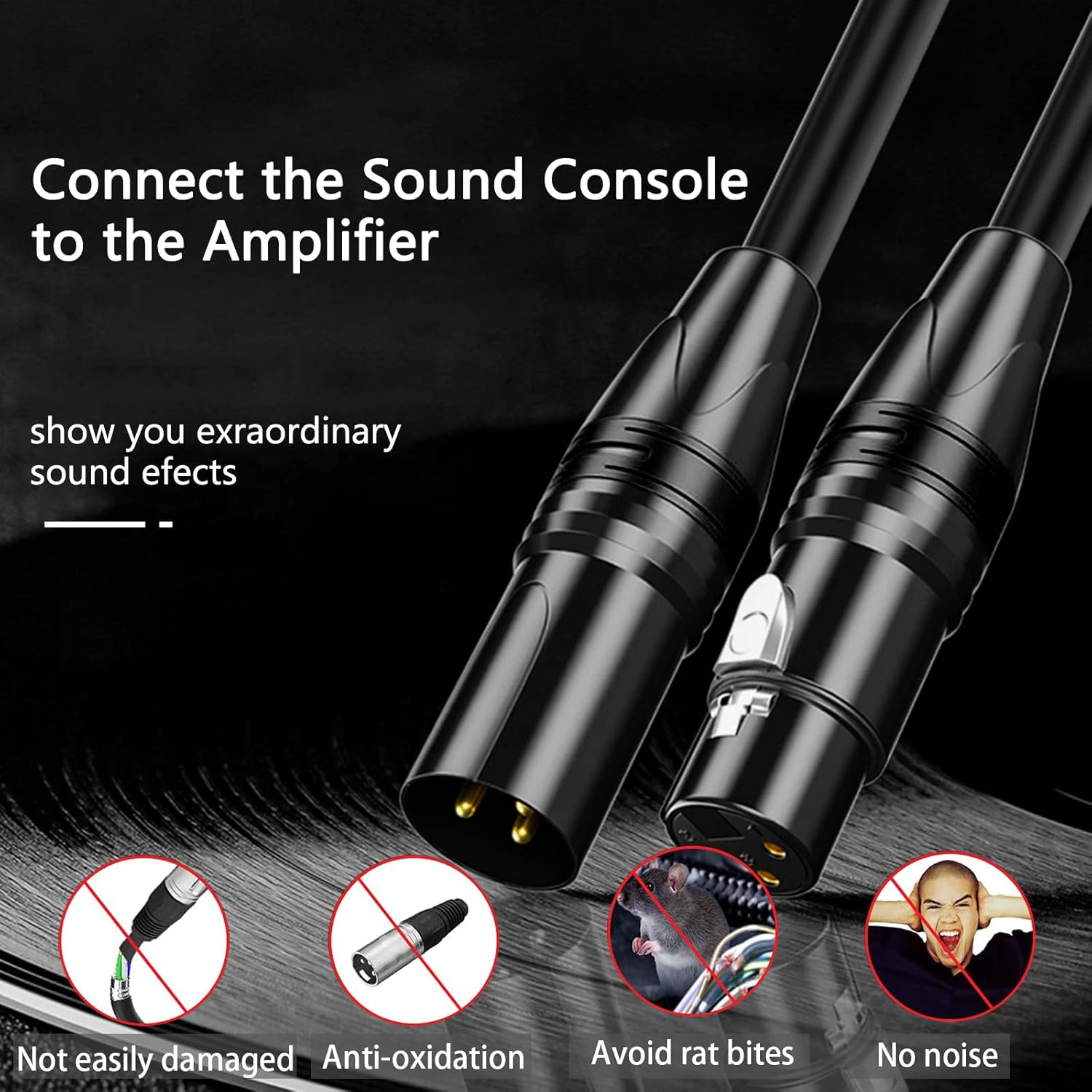 XLR Cables 25ft 6 Pack, Professional X LR to XL R Microphone Cable, Gold-Plated 3-pin XLR Speaker Cable Balanced Mic C able Male to Female, Black