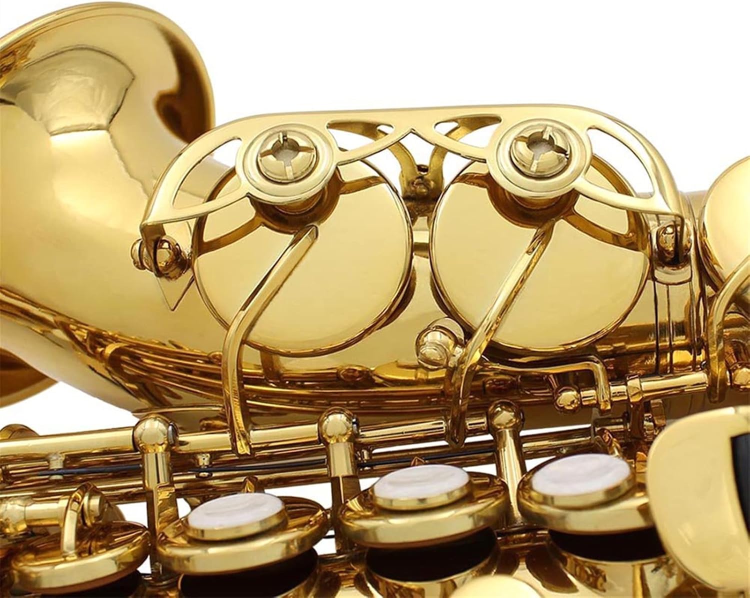 KESHUO Saxophone Brass Golden Carve Pattern Sax Pearl White Shell Buttons Mouthpiece Reeds Neck Wind Instrument Accessories Brass Sax Beginners Kit