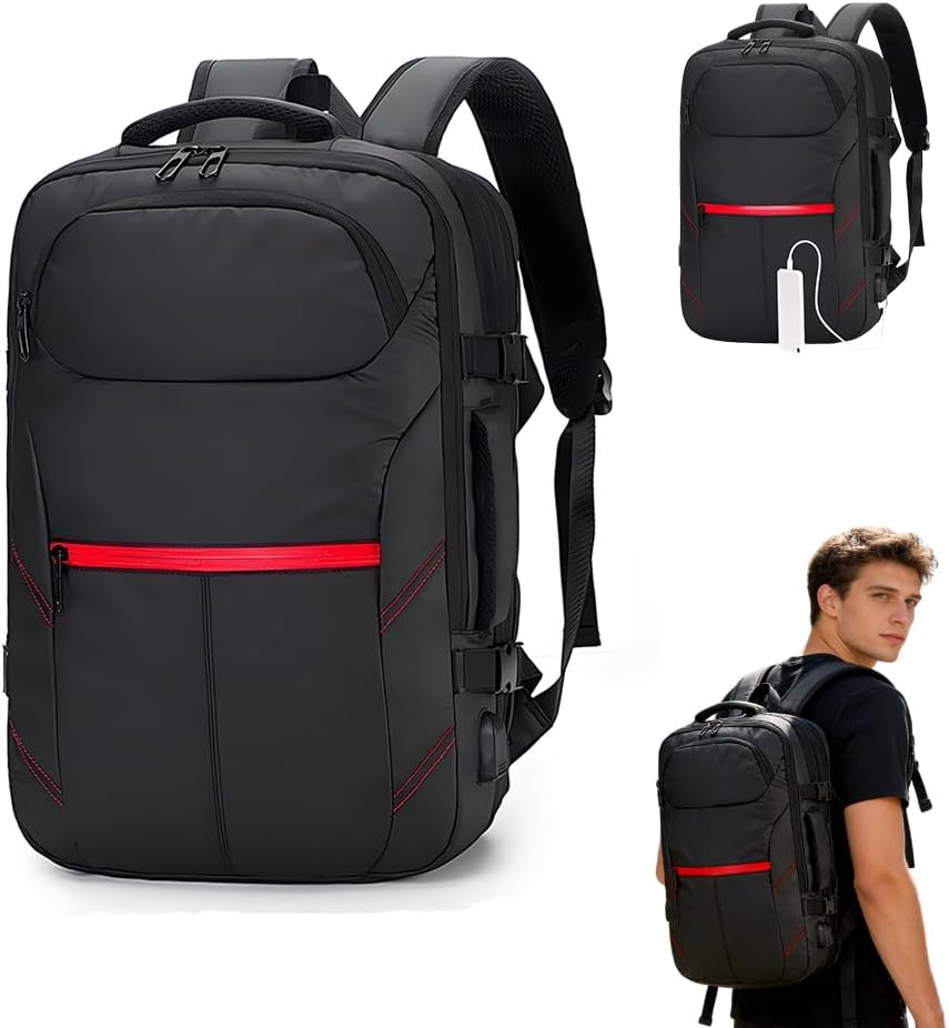 Carry On Backpack 39L, Waterproof PVC Laptop Business Backpack, 15.6 inch Travel Business Expandable Bag with Anti-Theft Design for Men and Women