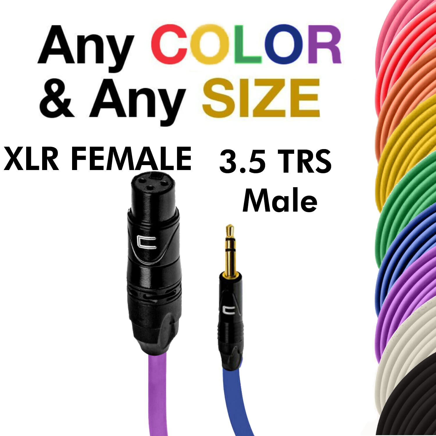 Balanced XLR Female Cable to 3.5 TRS Male - 100 Feet Black - Pro 3-Pin Microphone Connector for Powered Speakers, Audio Interface or Mixer for Live Performance & Recording