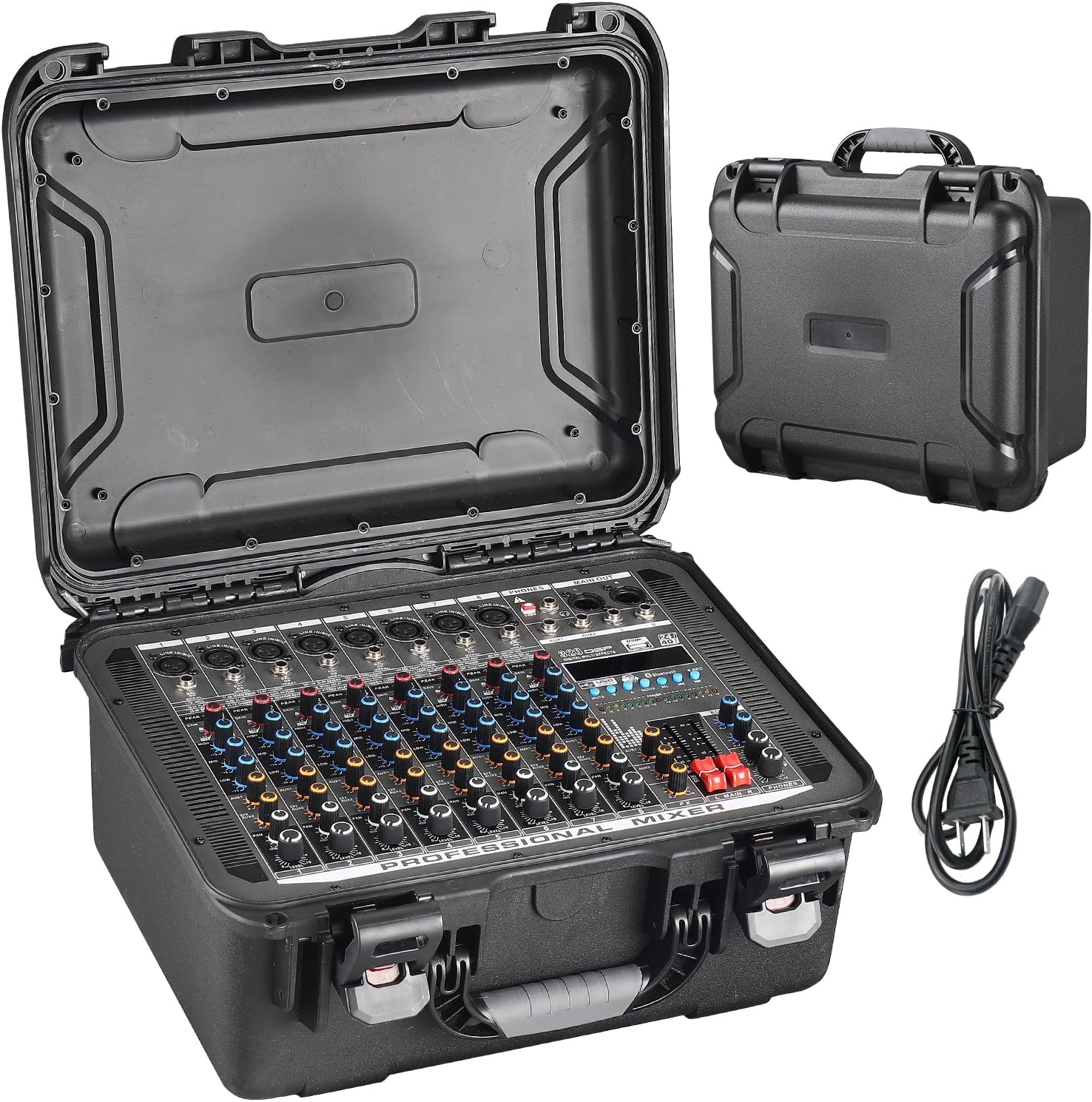 Mixers Audio 8 Channel Mixer Power Mixer Amplifier All-in-one Tool Box 350W*2 High Power 320 DSP Effects Studio Mixer with 48V Phantom Power Audio Set