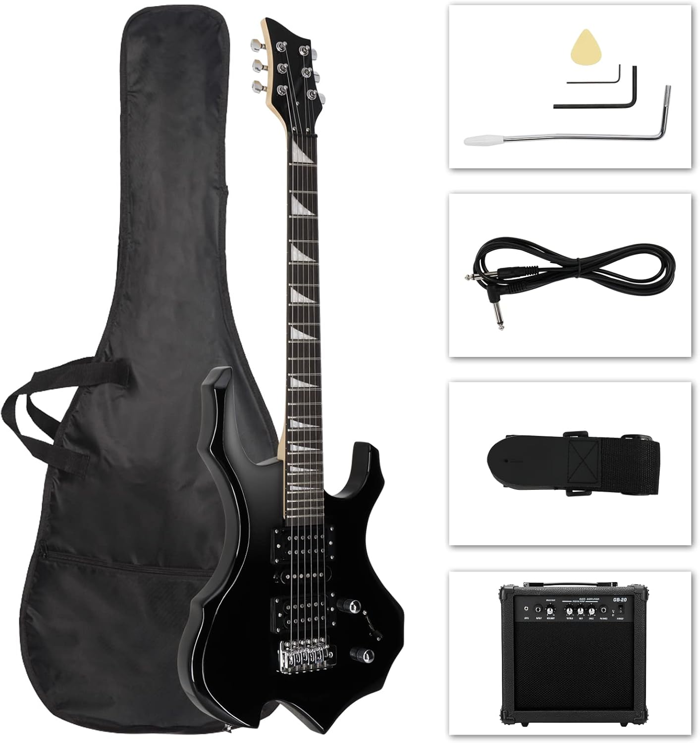 Ktaxon Burning Fire Design Electric Guitar Kit, 36-inch HSH Pickup Electric Guitar Beginner Guitar Set with Amplifier, Rosewood Fingerboard, 5-Ways Pickup Switch (Black)