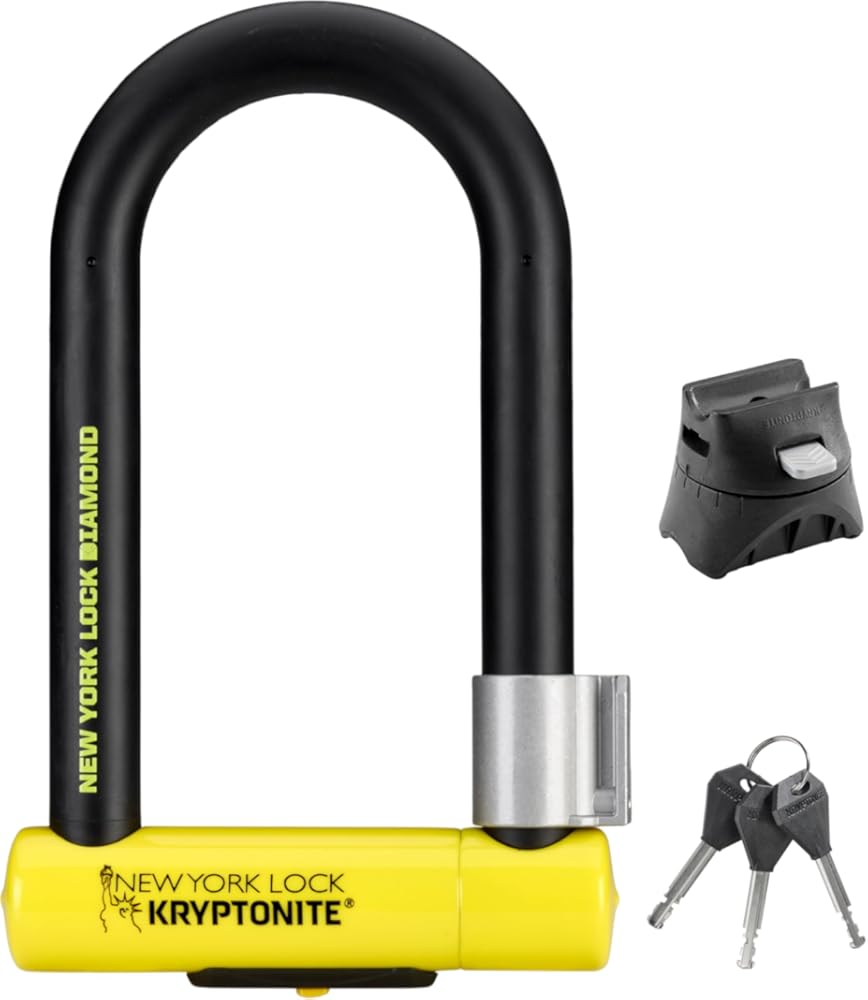 Kryptonite New York Diamond Bike U-Lock, Angle Grinder Resistant Heavy Duty Anti-Theft, Sold Secure Diamond 26mm Shackle with Mounting Bracket and Keys, Ultimate Security for Bicycles E-Bikes Scooters