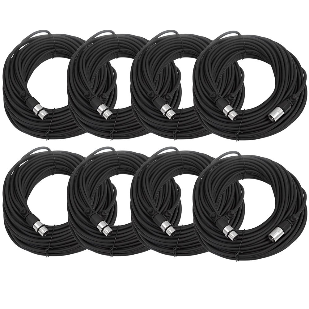 Seismic Audio - SAXLX-100-8 Pack of 100' Black XLR Male to XLR Female Microphone Cables - Balanced - 100 Foot Patch Cords