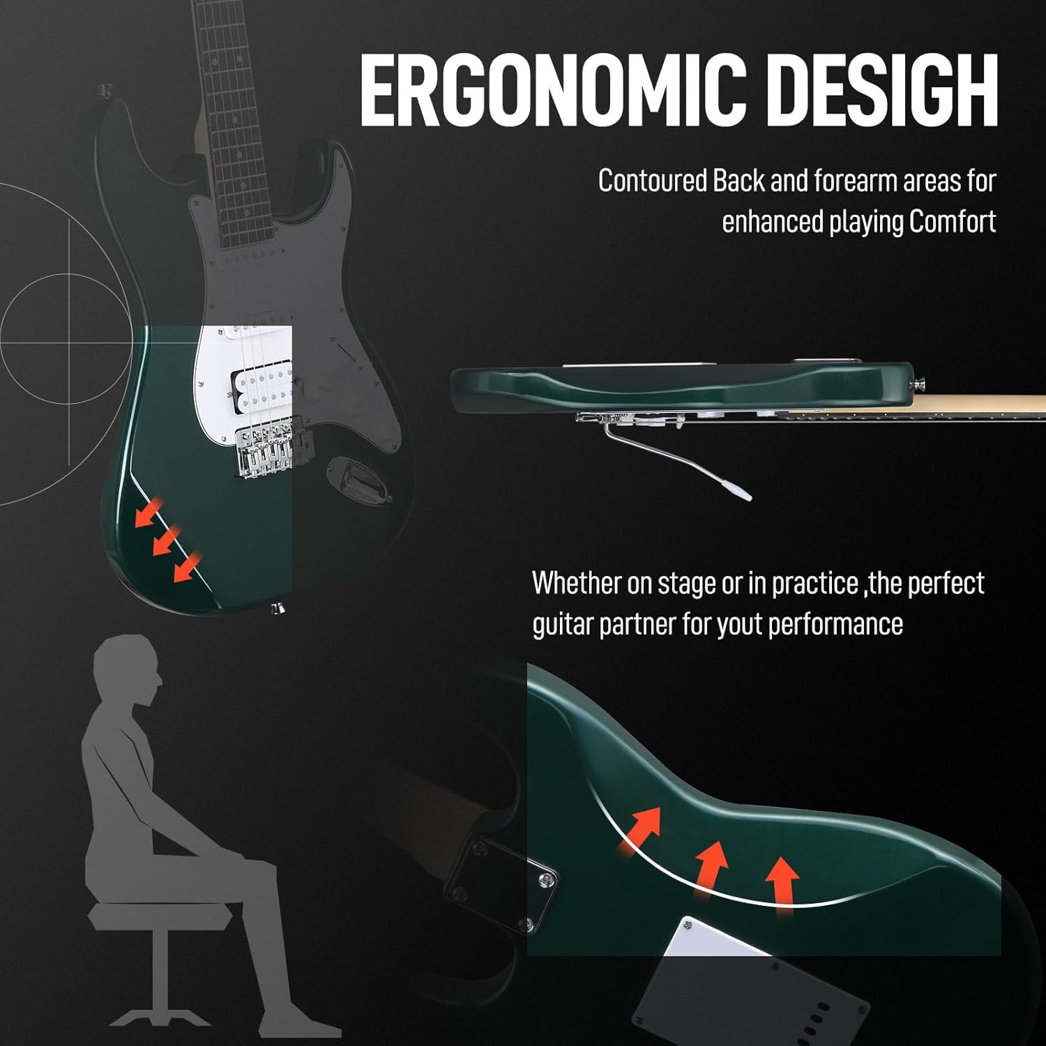 Ktaxon Full Size Electric Guitar Kit with AMP, 6 String HSS Pickups Solid-Body 39 Inch Electric Guitars Set for Beginner & Adults W/Gig Bag, Strap, Extra Strings, Green