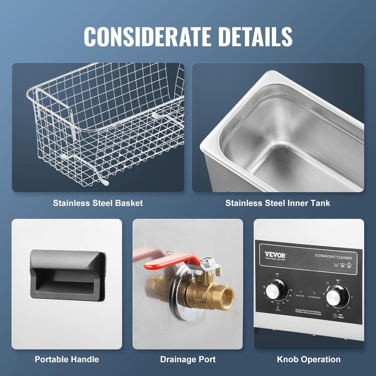 VEVOR 6L Sonic Cleaner with Heater Timer & Basket, Professional Digital Sonic Cavitation Machine, 180W Cleaning Machine for Watch Instruments, Glasses, Coin, Metal Parts, Tool