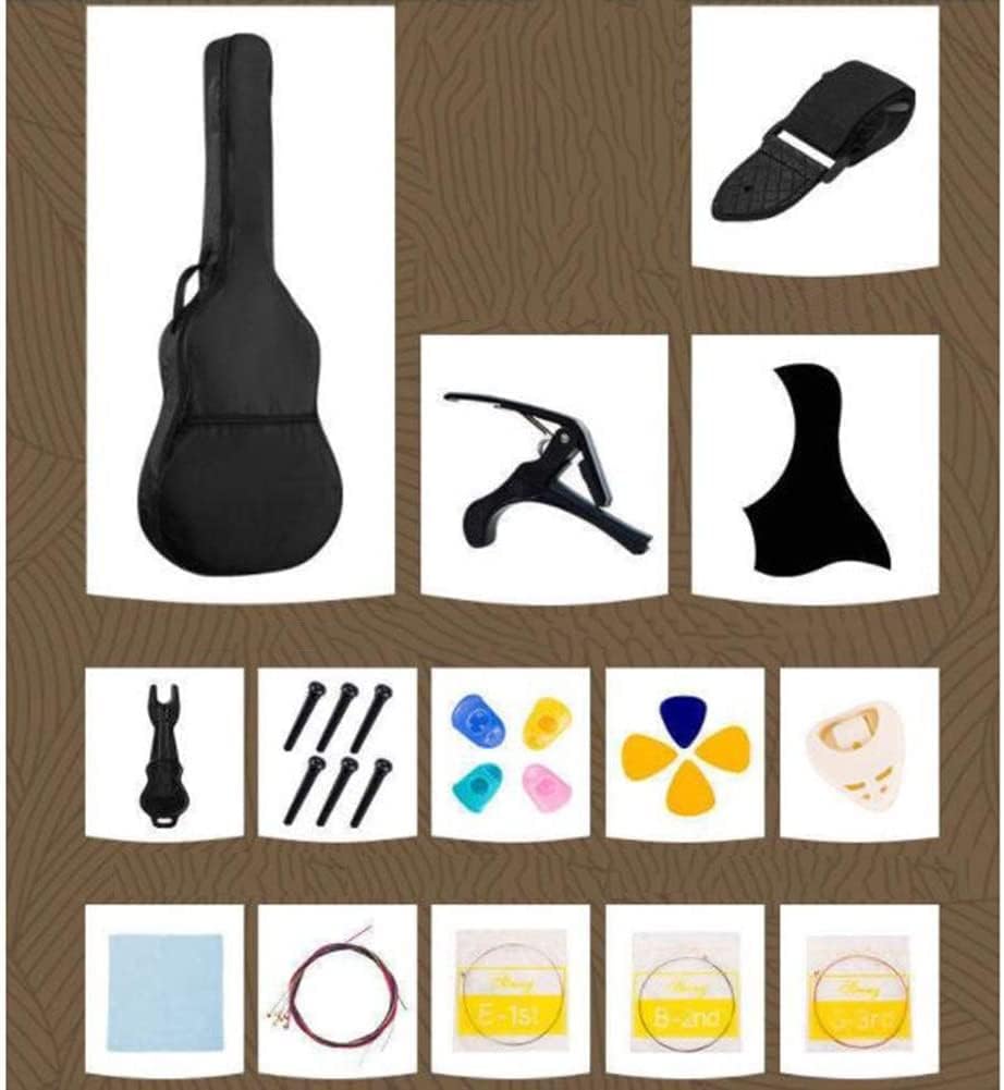 Full Size Guitar Acoustic Guitar Classical Guitar Student Practice Outdoor Carrying Sound Sweet Metal String Basswood Beginner Acoustic Guitar Starter Package Student G (Beige Long)