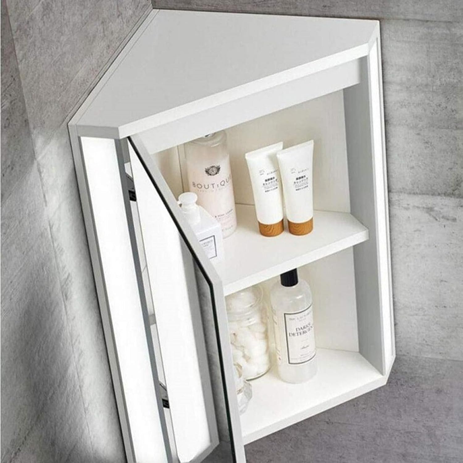 Bathroom Corner Medicine Cabinet W/Mirror White Wall Mount Triple Shelf Storage Hanging Cabinet - Kitchen Storage Multipurpose