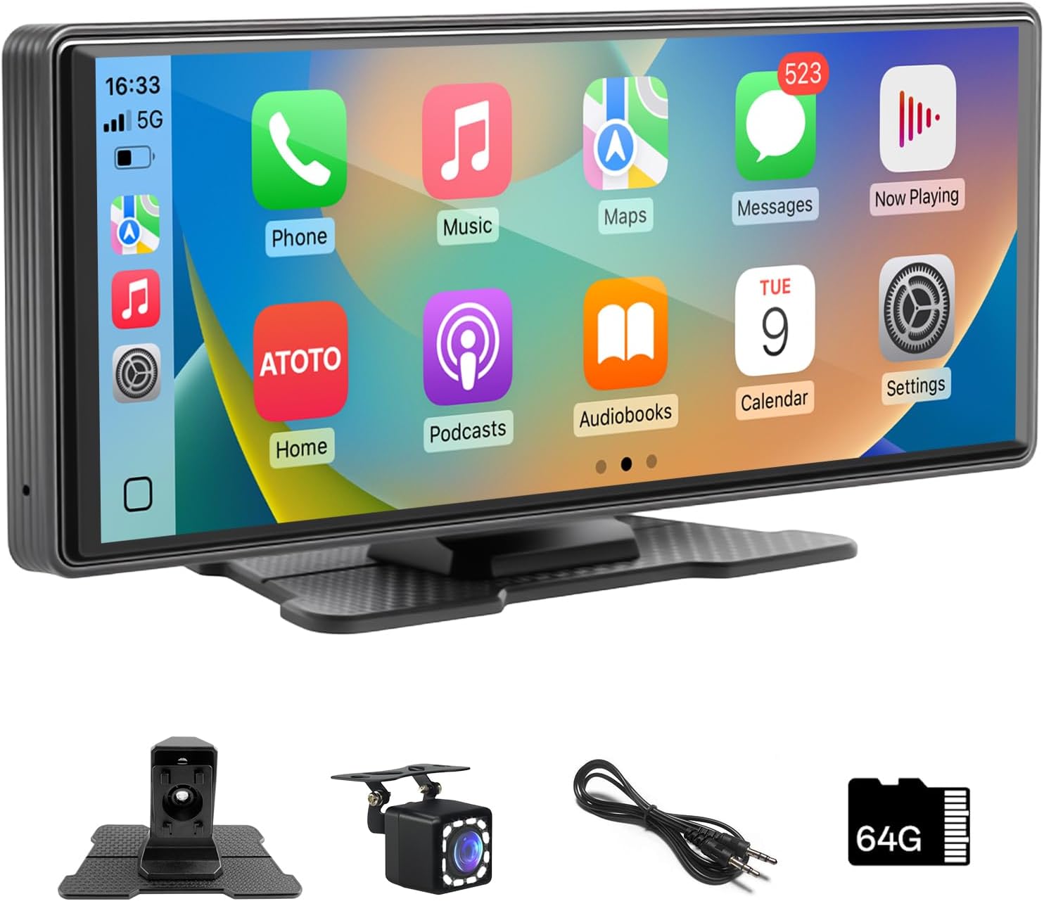 Carplay Screen For Car,10.26“ Portable CarPlay&Android auto With Reversing camera,Voice Control/Bluetooth/Mirrorlink/AUX