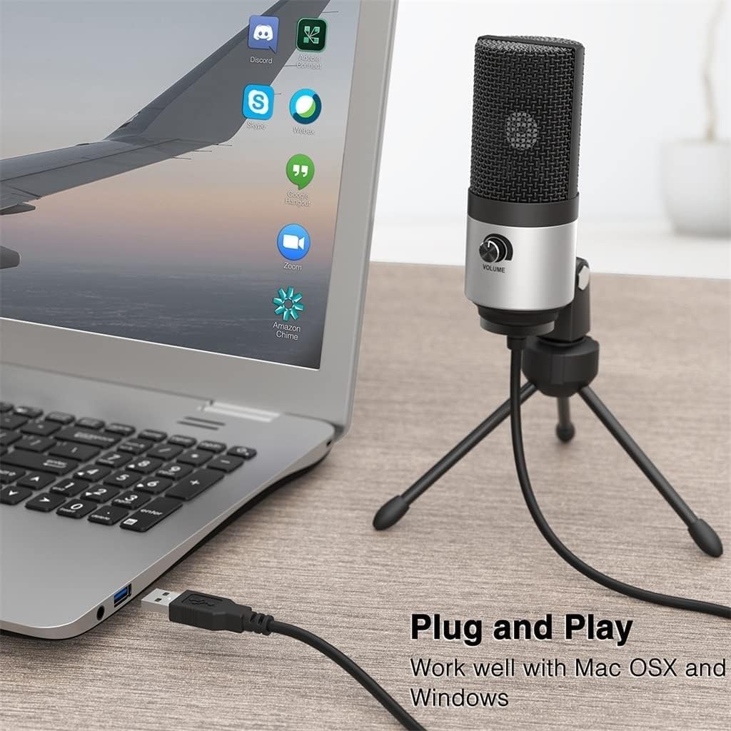 Metal Computer Microphone USB Kit with Volume Knob, Suitable for Video Recording and Dubbing Microphone
