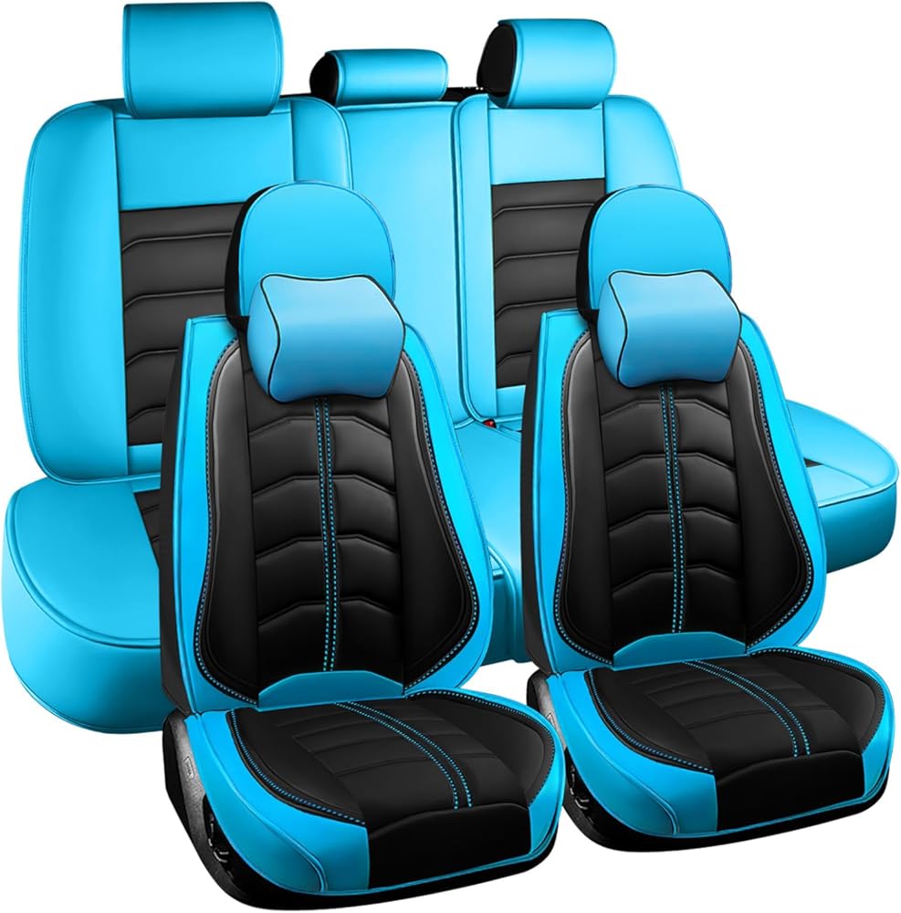 Car Seat Cover for Jeep Wrangler 2000-2025, Durable Wear Resistant Waterproof Seat Cover, Breathable No Odor Premium Leather Vehicle Interior Accessories.(Luxury 5 Seats,Black Blue)