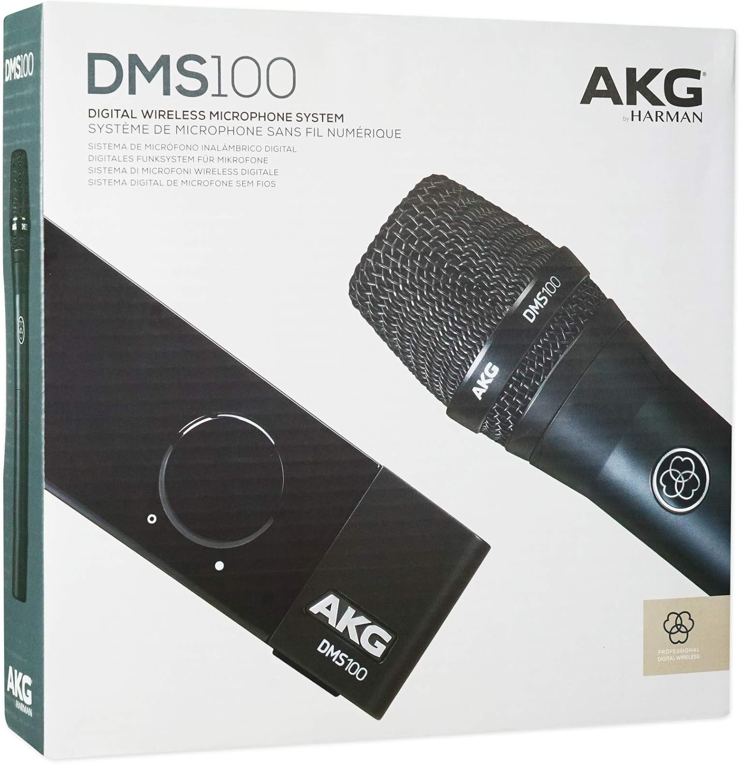 AKG DMS100 4-Channel Digital Handheld Wireless Microphone System 2.4GHZ Bundle with Rockville PRO-M50 Studio Headphones w/Detachable Coil Cable, Case with Extra Ear Pad