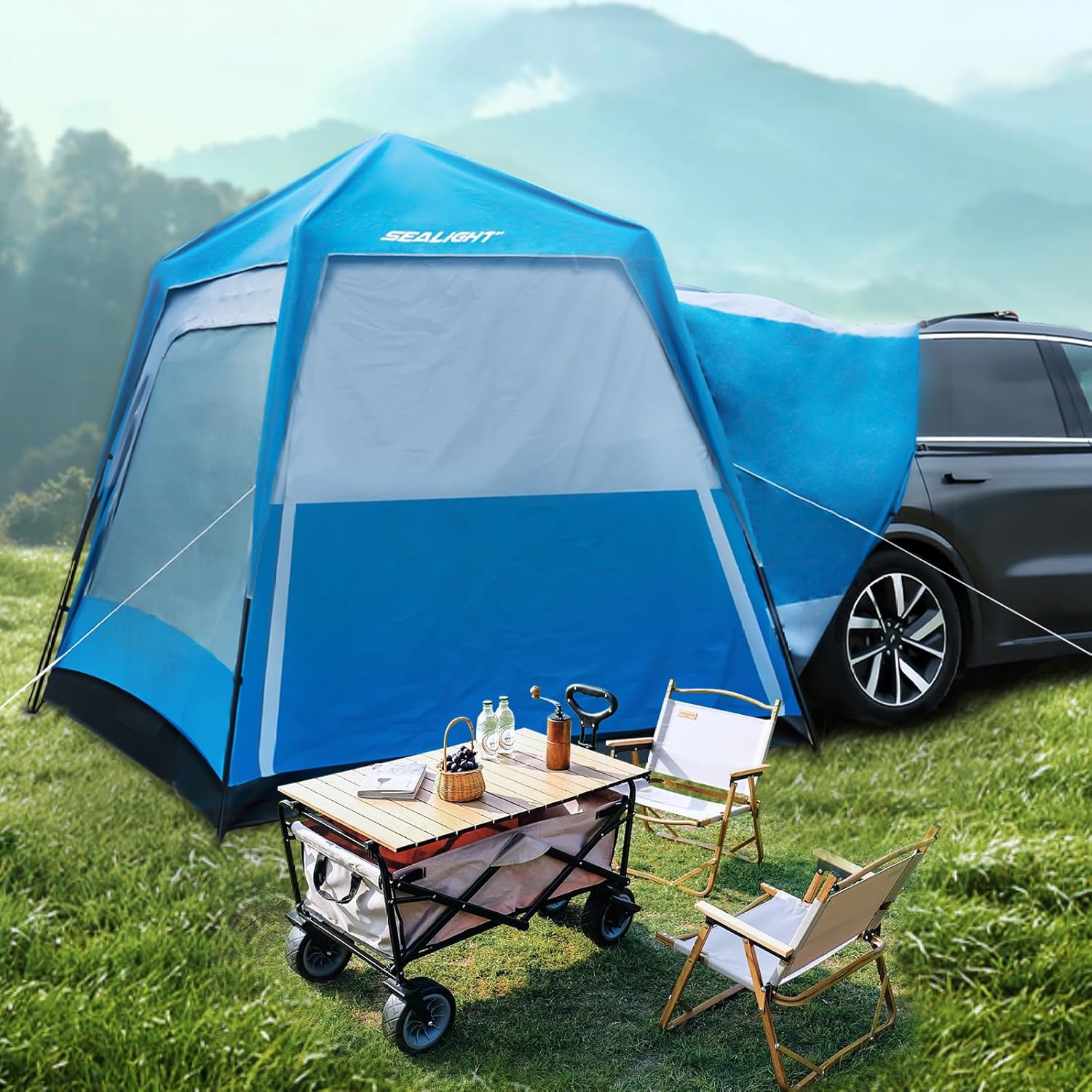 SEALIGHT 4-6 Person SUV Tent, Waterproof Car Tent for Family Trips - Instant Setup Double Layer Waterproof Camping Tents with Storage Bag