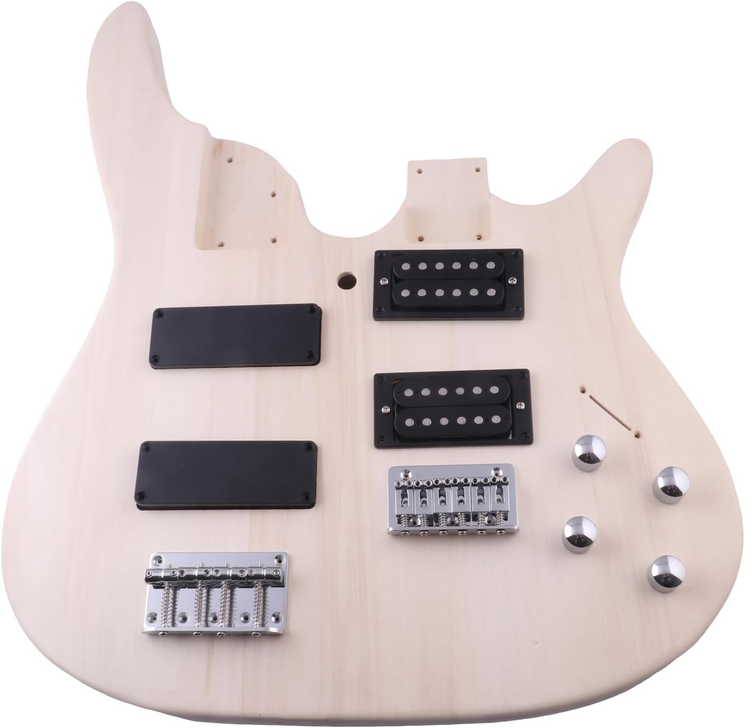 Double Neck DIY Electric Guitar and Bass Kit 6 String and 4 String Guitar Kit with Basswood Body Hard Maple Neck Engineered Fretboard Chrome Hardware Build Your Own Bass and Guitar.