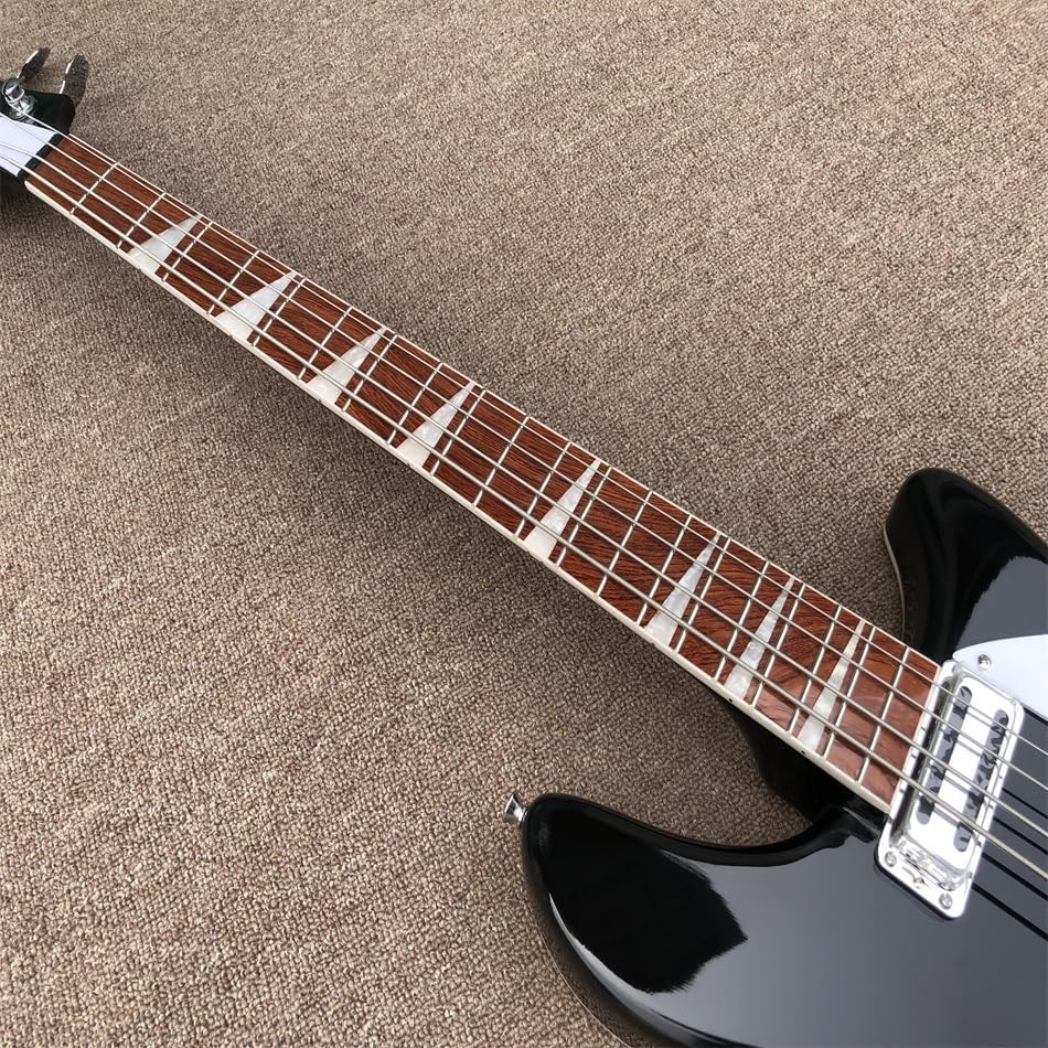 Electric Bass Guitar with 4 Strings, Rosewood Fingerboard, White Pickguard, and Bold Black Color - Perfect for Bassists and Musicians Seeking High- Sound and