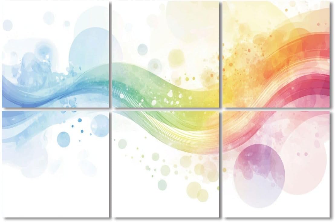 6 Pack Art Acoustic Panels Sound Absorbing Colorful Abstract Rainbow Colors Vintage Watercolor Graffiti Waves Decorative Soundproof Wall Panels Self Adhesive for Recording Studios Office 72