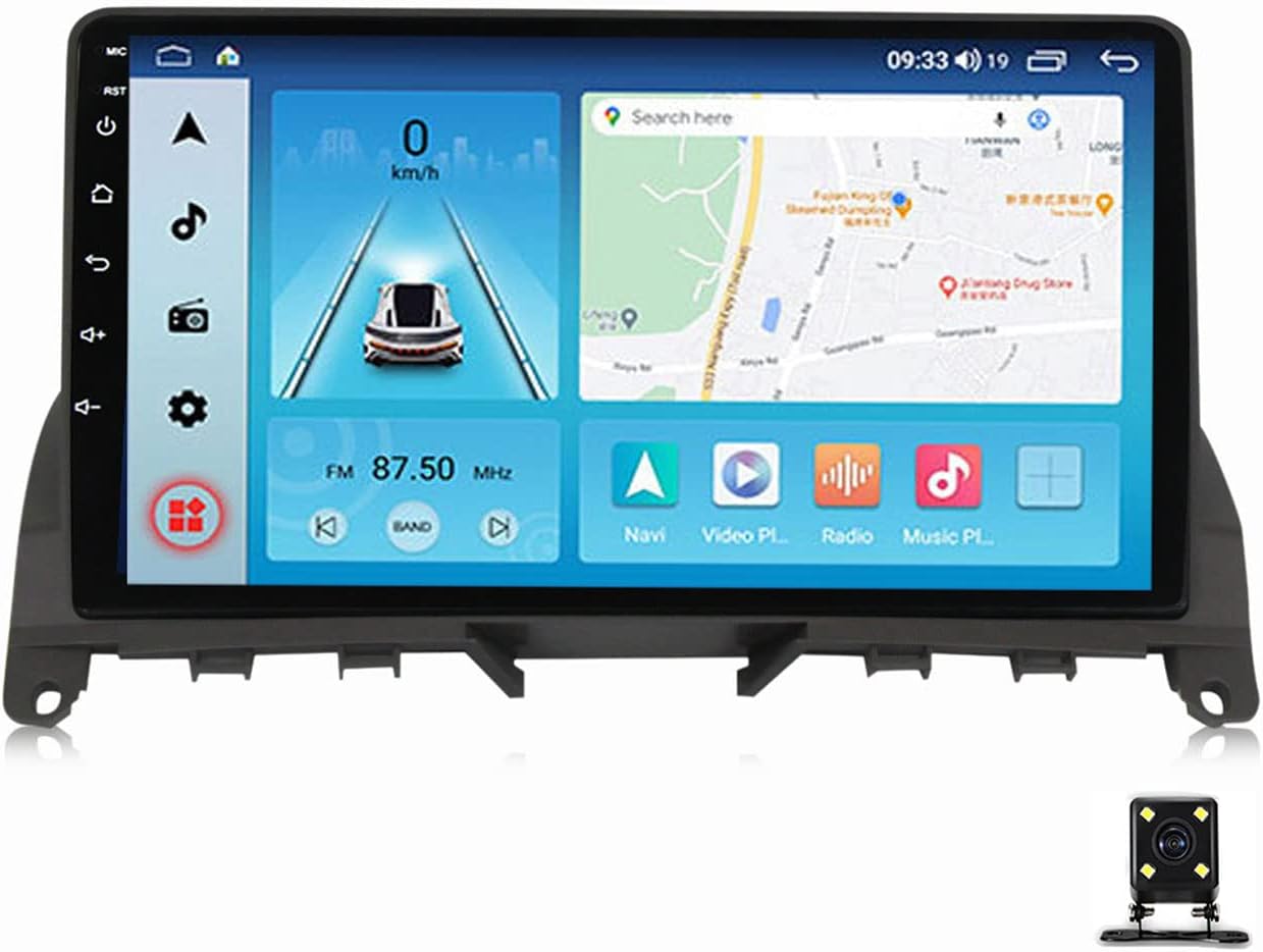 Double DIN Car Stereo 9 Inch Radio Touch Screen Car Audio Receiver for Benz C Class 3 W204 S204 2006~2011 Support Carplay/Auto/Mirror Link, Bluetooth Hands Free Calling/USB Music