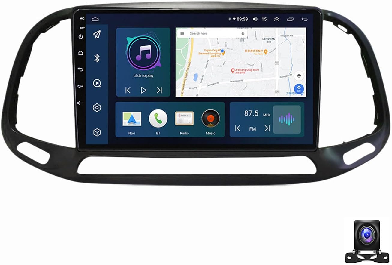 Double Din Car Stereo with Carplay/Auto, Car Audio with 9 Inch Touch Screen, for Fiat Doblo 2015~2019 Bluetooth Car Radio with 4G/WiFi/SWC/FM, 720P Backup Camera,Y4s 8g+128g