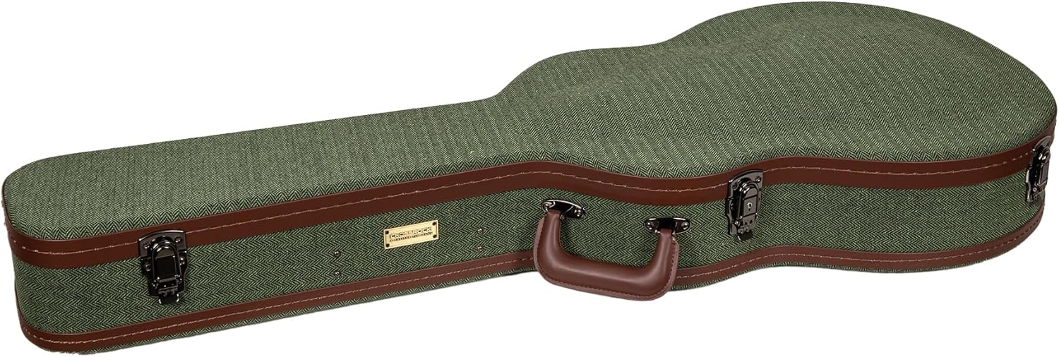 Crossrock 335 Style 6-String Semi-Hollow Electric Guitar Case | Green Chevron Tweed, Plush Velvet Interior, Genuine Leather Handle & Security Lock, Reinforced Hardware – Master Series (CRW760SAGN)
