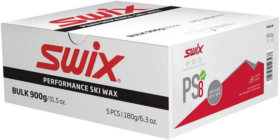 Swix PRO Speed Wax - PS8 Red 25 to 39 Degrees Fahrenheit - 900g Bar - Fluoro Free - Ski or Snowboard