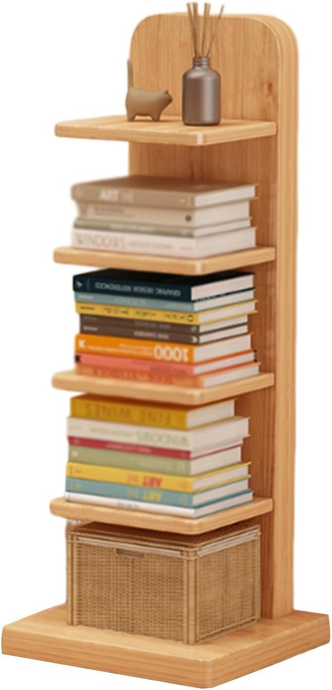 Vertical Spine Bookshelf Tower Solid Wood Open Book Shelf, 5/9-Tier Spine Book Tower Invisible Floating Storage Shelves, Small Bookcase for Small Space(Yellow,87cm/34in)