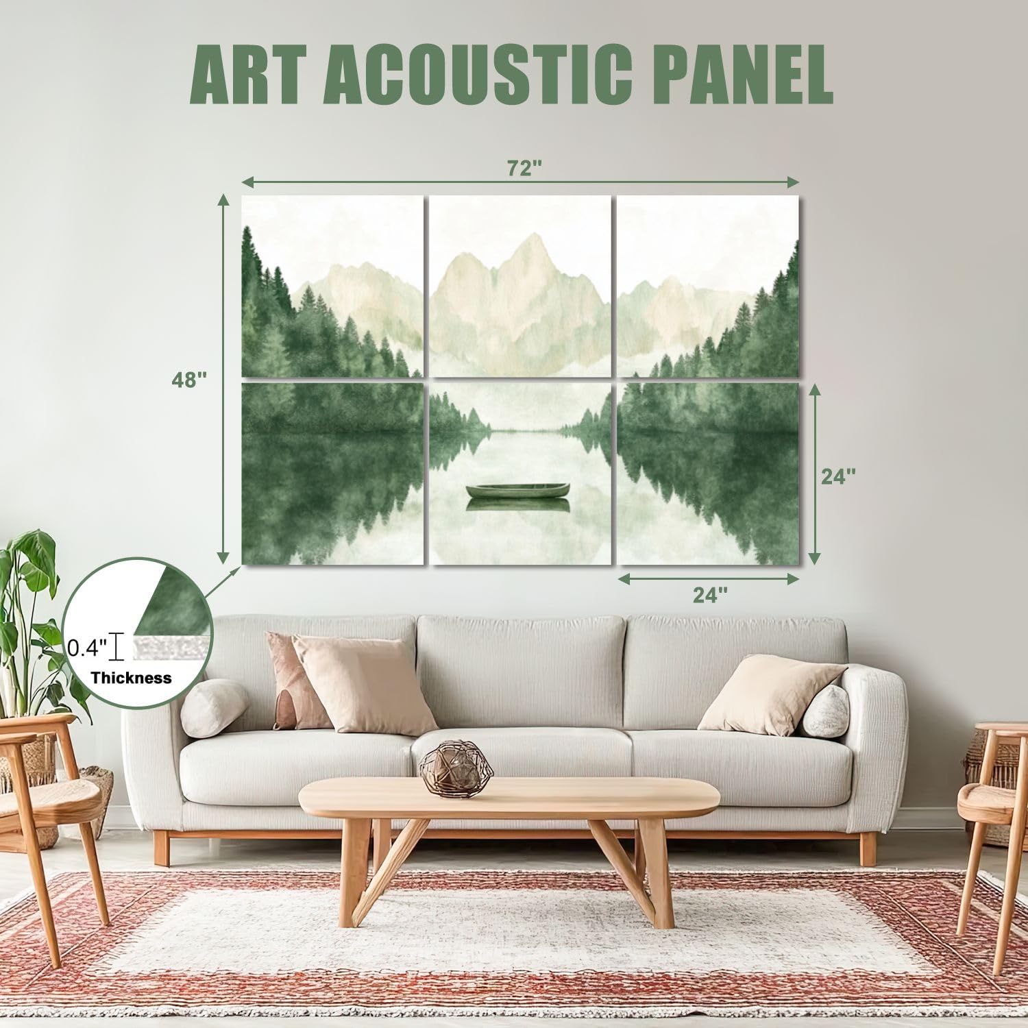 6 Pack Art Acoustic Panels Sound Absorbing Lake Mountains Forest Scenery Nature Landscape Modern Boat Rowboat Decorative Soundproof Wall Panels Self Adhesive for Recording Studios Office 72