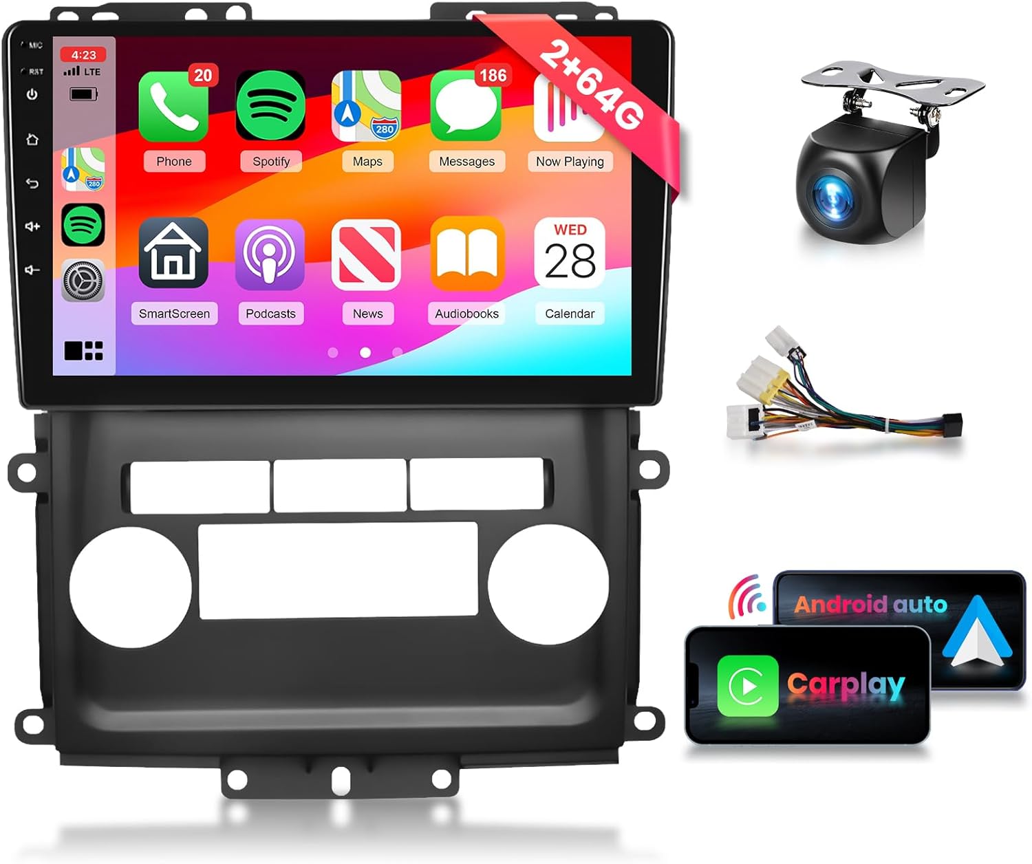 Podofo 2G+64G Car Radio for Nissan Frontier 2009-2012 with Wireless Carplay Android Auto,HiFi/16 EQ,Mirrorlink,9inch HD IPS Touch Screen Bluetooth FM RDS GPS WiFi SWC + AHD Bakcup Camera