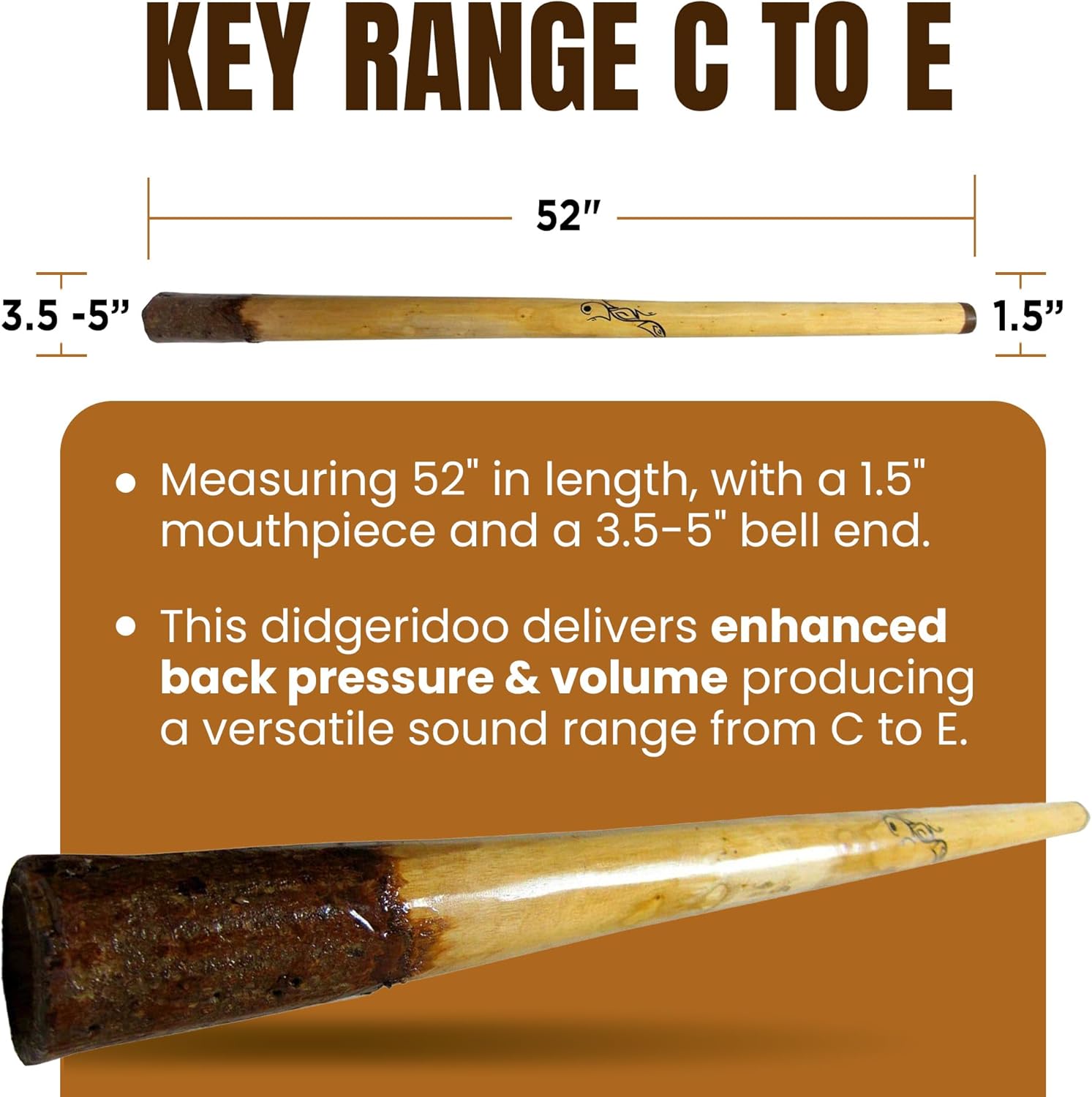 Eucalyptus Yellowbox Didgeridoo with Bark Bell, Beeswax Mouthpiece - 52