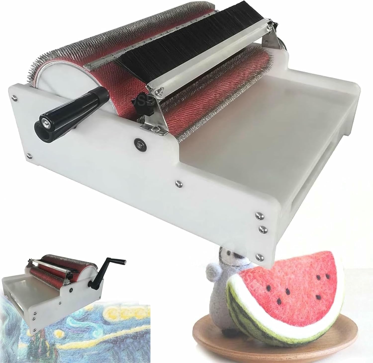 Manual Wool Drum Carder, Hand Carding Machine, Wool Blending Board Carding Brush Set with Aluminium Alloy Roller, Belt Drive, No Electricity Needed for DIY Craft, Handmade Projects~/
