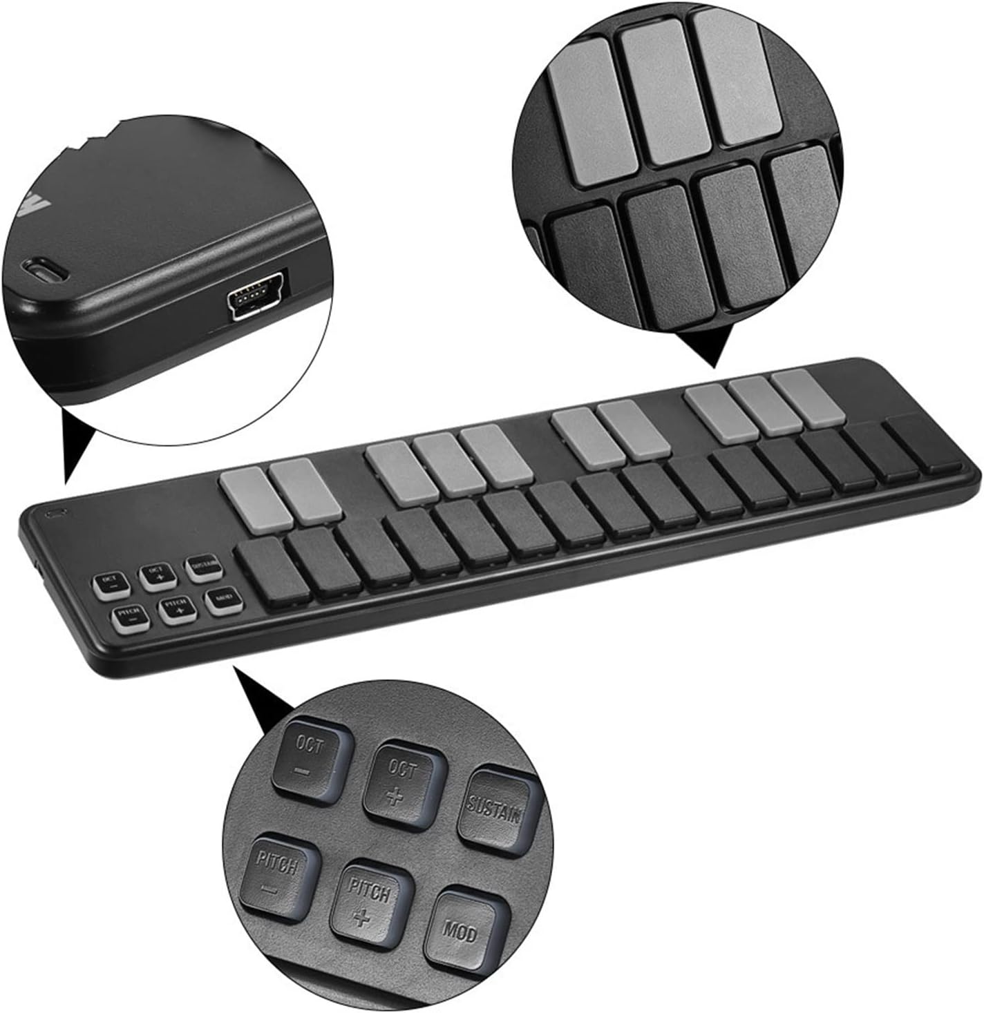 KESHUO Electric Keyboard Controller Slim-Line Portable USB MIDI Keyboard Controller 25 Keys with USB