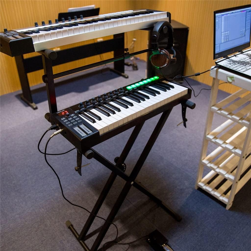 37 Portable USB Midi Controller Midi Keyboard 37 Semi-Weighted Keys 8 RGB Backlit Trigger Pads Led Electronic Organ (Color : Silver) (Black)