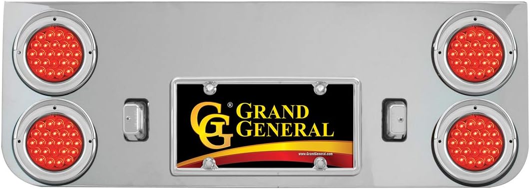 GG Grand General 91863 Red/Red Stainless Steel Rear Panel with 4 inches Pearl LED Light and Chrome Plastic Rim with Visor